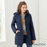 【NAUTICA】女裝防潑水保暖修身長版外套(深藍)