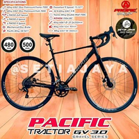 Sepeda Balap Gravel 700C PACIFIC TRACTOR GV 3.0, Frame Alloy, 2x9 Speed Brifter, Rem Cakram, Road Bi