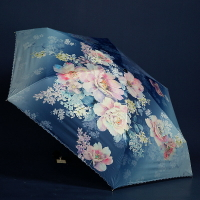 浮羽洋傘晴雨傘五折傘輕量小巧便攜納米3D復古風數碼印花朵遮陽傘