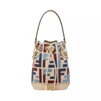 Fendi Mini Mon Tresor Canvas with FF Embroidery Bucket Bag Multicolor