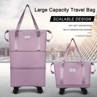 Expandable Duffle Pack Lightweight Collapsible Trolley Bag Large Capacity Dry-Wet Separation Unisex Business Trip Bag