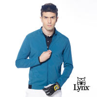 【Lynx Golf】korea男款格子紋路拉鍊口袋下擺設計長袖外套-藍綠色
