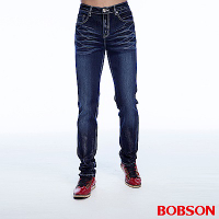 【BOBSON】男款刷銀漆伸縮直筒褲(藍53)