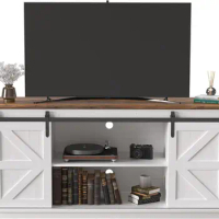 Farmhouse TV Stand up to 65 Inches,Mid Century Modern Entertainment Center with Sliding Barn Doors and Storage Cabinets