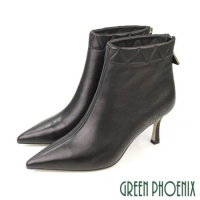 【GREEN PHOENIX】女 踝靴 短靴 小羊皮 全真皮 後拉鍊 尖頭 細跟 高跟