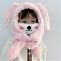 兒童帽子秋冬男女寶寶帽子可愛兔耳朵動護耳厚加絨圍巾一體套頭帽