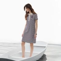 【ILEY 伊蕾】水手條紋POLO領縲縈洋裝(白；M-2L；1252027713)