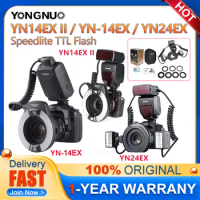 Yongnuo YN14EX II/YN24EX/YN24EX E TTL Macro Flash for Canon EOS 1Dx 5D3 6D 7D 70D 80D for Sony A7II 2Flash Head+4Adapter Ring