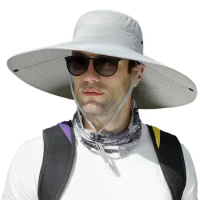 Wide Brim Hat Portable Anti-uv Sunscreen Hat for Men Foldable Brim with Windproof Chin Strap Ideal for Gardening Camping Fishing