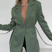 Blazers for Women Autumn Winter 2024 New Office Ladies Fashion Jacket Tops Slim Waist with Belt Single Button Chic Blazer Coat