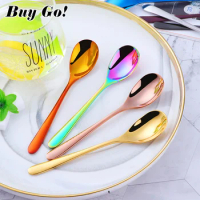 Short Handle Stainless Steel Ice Spoon Colorful Kitchen Cold Drink Fruit Mixing Spoons Coffee Ice Cream Small Dessert Scoop 1PC