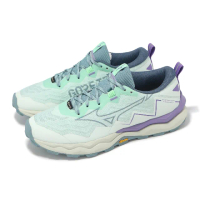 【MIZUNO 美津濃】越野跑鞋 Wave Daichi 9 GTX 女鞋 綠 紫 防水 緩衝 黃金大底 運動鞋 美津濃(J1GK2556-22)
