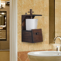 進口實木復古衛生間創意卷紙架廁所收納架衛生紙置物架廚房紙巾架1入