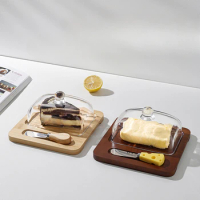 Glass lid, cheese, butter, cheesecake, dessert box, wind butter dish with knife