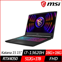 MSI微星 Katana 15 B13VEK-806TW 15.6吋電競筆電(i7-13620H/RTX4050 6G/16G+16G/512G+1TB PCIe SSD/Win11/特仕版)