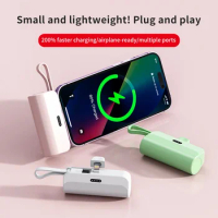 Mini Power Bank 5000mAh PD25W Fast Charge Portable External Battery Plug Play Built in Cable for iPhone Xiaomi Samsung Powerbank