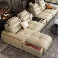 Premium Italian Genuine Leather Sectional Sofa Sets Couch Sofas with USB and Bluetooth Speaker