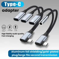 2 in 1 Elbow USB Type C Audio Converter USB-C to 3.5mm OTG Adapter Data Transfer Charging Cable DAC Decorder for Laptop Phone