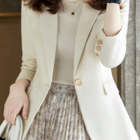 Yitimuceng Blazer for Women Fashion Office Lady Single Button Solid Suit Collar Long Sleeve Formal Elegant Work Suits Winter New