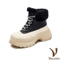 【Vecchio】真皮雪靴 輕量雪靴/真皮頭層牛皮防踢護趾保暖機能輕量雪靴(黑)