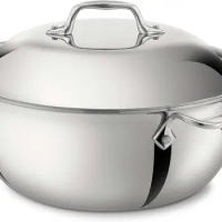 D3 3-Ply Stainless Steel Dutch Oven 5.5 Quart Induction Oven Broiler Safe 600F Pots and Pans Cookware Silver Durable