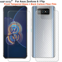 For Asus Zenfone 8 Flip ZS590KS / ZS672KS 1 Set = Soft Back Carbon Fiber Film + Tempered Glass Front Screen Protector