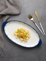 日式陶瓷蒸魚盤子家用新款裝魚盤創意網紅餐具大號長方形菜盤餐盤