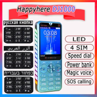 Unlocked 4 SIM card LED Power Bank Mobile Phones Loud Speaker Torch Cheap Shockproof Rugged in Russian Arabic Hebrew Push-button
