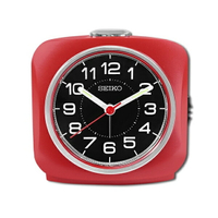 seiko SK037 精工 (QHE194R) 方型復古 數字刻度 滑動式秒針 貪睡鬧鈴 燈光夜光 靜音鬧鐘-黑x紅｜樂天全館特惠中★指定刷卡回饋10%