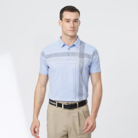 【pierre cardin 皮爾卡登】商務休閒 男款 定位印花短袖POLO衫-水藍色(5247216-35)