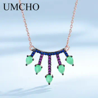 UMCHO Pure 925 Sterling Silver Chains Necklaces Created Nano Gemstone 925 Silver Jewelry For Women Elegant Anniversary Gift