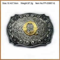 Bullzine zinc alloy western letter Q belt buckle with pewter and gold finish FP-03687-Q suitable for 4cm width belt .