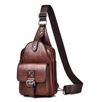 Men Sling Backpack Shoulder Cross body Chest Bag Travel Fashion Trend Casual Retro PU Leather Male Crossbody Messenger Side Bags