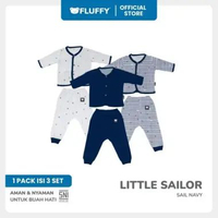 FLUFFY - Setelan Baju Bayi Panjang Celana Panjang Series Little Sailor Navy - Isi 3 Pasang - Lembut 