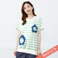 betty’s貝蒂思　牛仔花花抽繩條紋T-shirt(藍綠色)