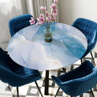 Marble Line Gold Overlap Gradient Round Tablecloth Elastic Table Cover Rectangle Waterproof Dining Table Decoration Accessorie