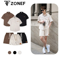 Bộ Quần Áo Nam Kiểu Sơ Mi Tay Ngắn Quần Short Có Túi ZONEF, Sơ Mi Ngắn Tay Vải Thô Kaki Thoáng Mát M