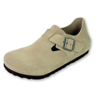Birkenstock London 女 麂皮包頭鞋 淺咖啡色 一般寬真皮勃肯 倫敦 經典軟木休閒鞋 反毛皮懶人鞋 1010503
