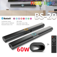 60W TWS Soundbar TV Portable Bluetooth-compatible Speaker Sound Bar Wireless Column Home Theater Sound System RCA AUX For TV PC