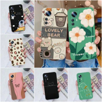 Phone Case For Xiaomi 12 Lite Liquid Silicone Soft TPU Astronaut Flower Pattern Protective Back Cover For Xiaomi 12X Funda Coque