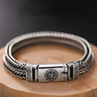 Handwoven 925 Silver Bracelet Men's Trend Personality Retro Silver Chain Men's Bracelet Luxury Birthday Gift Bangle