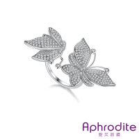 【Aphrodite 愛芙晶鑽】重工華麗美鑽鑲嵌蝴蝶造型戒指 開口戒(美鑽戒指 蝴蝶戒指)