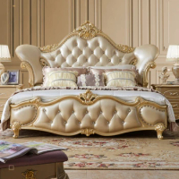 Princess Pretty Double Bed Luxury Gold King Size Loft Bed Comferter Villa Superking Letto Matrimoniale Bedroom Set Furniture
