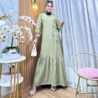 Gamis cargo rempel ziper 4.06, gamis kargo polo linen premium Polos Hitam Cokelat Wanita Muslim