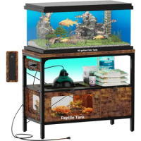 40 Gallon Tank Stand with Power Outlet &amp; LED Light, Aquarium Stand with Reptile Tank,