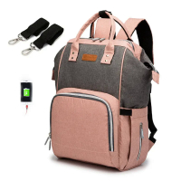 USB กันน้ำชาร์จผ้าอ้อมกระเป๋าเป้สะพายหลังกระเป๋าคลอดบุตร USB กระเป๋าพยาบาลสากลขนาดใหญ่ผู้หญิงเดินทางเด็กออแกไนเซอร์รถเข็นเด็กกระเป๋า