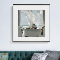 日系簡約冷色系窗戶海景攝影紗窗海風版畫客廳臥室書房小眾裝飾畫