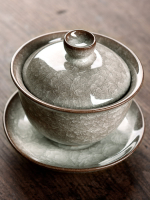 龍泉手工青瓷三才蓋碗茶杯陶瓷大號單個泡茶碗哥窯冰裂紋茶具家用
