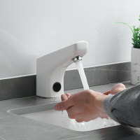 陶瓷白感應水龍頭全自動智能單冷冷熱感應式水龍頭家用感應洗手器