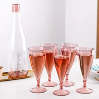 Plastic Blue Pink Wine Glasses Set With Storage Bottle Portable Champagne Flutes For Picnic Camping Mimosa Bar Glasses